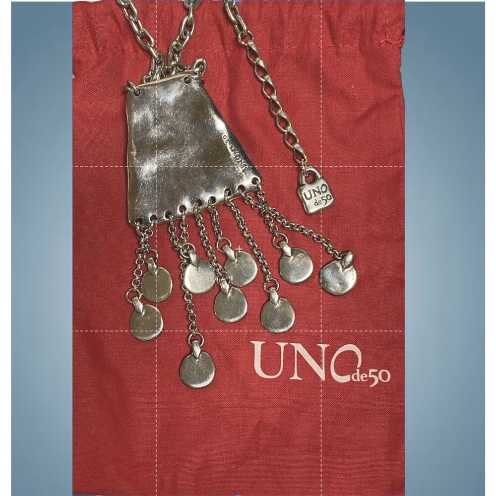 UNO de 50 Retired Statement Necklace Silver Tone Dangle Pendant Spain Artisan - Picture 3 of 9